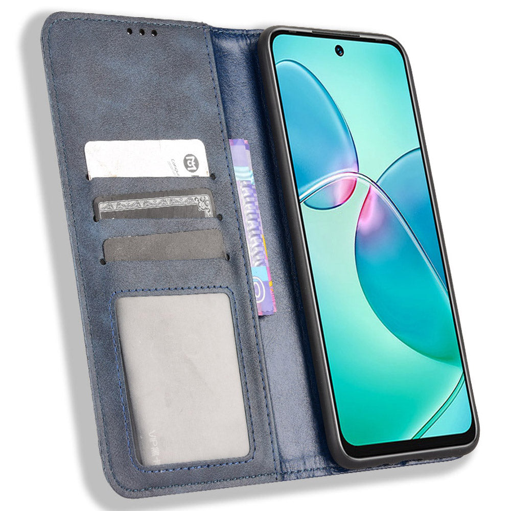For Infinix Hot 12 Play 4G Anti-drop PU Leather Retro Flip Wallet Case Stand Function Shockproof Flip Auto Closing Magnetic Cover