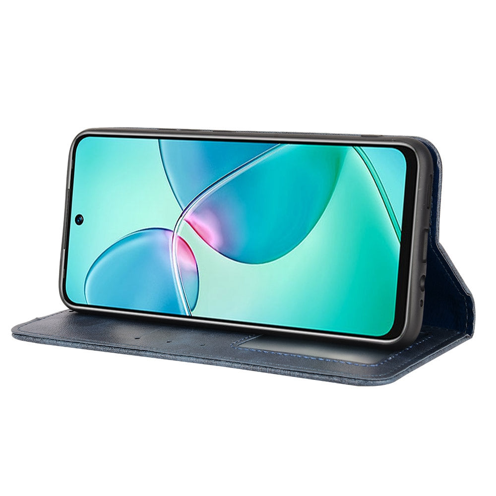 For Infinix Hot 12 Play 4G Anti-drop PU Leather Retro Flip Wallet Case Stand Function Shockproof Flip Auto Closing Magnetic Cover