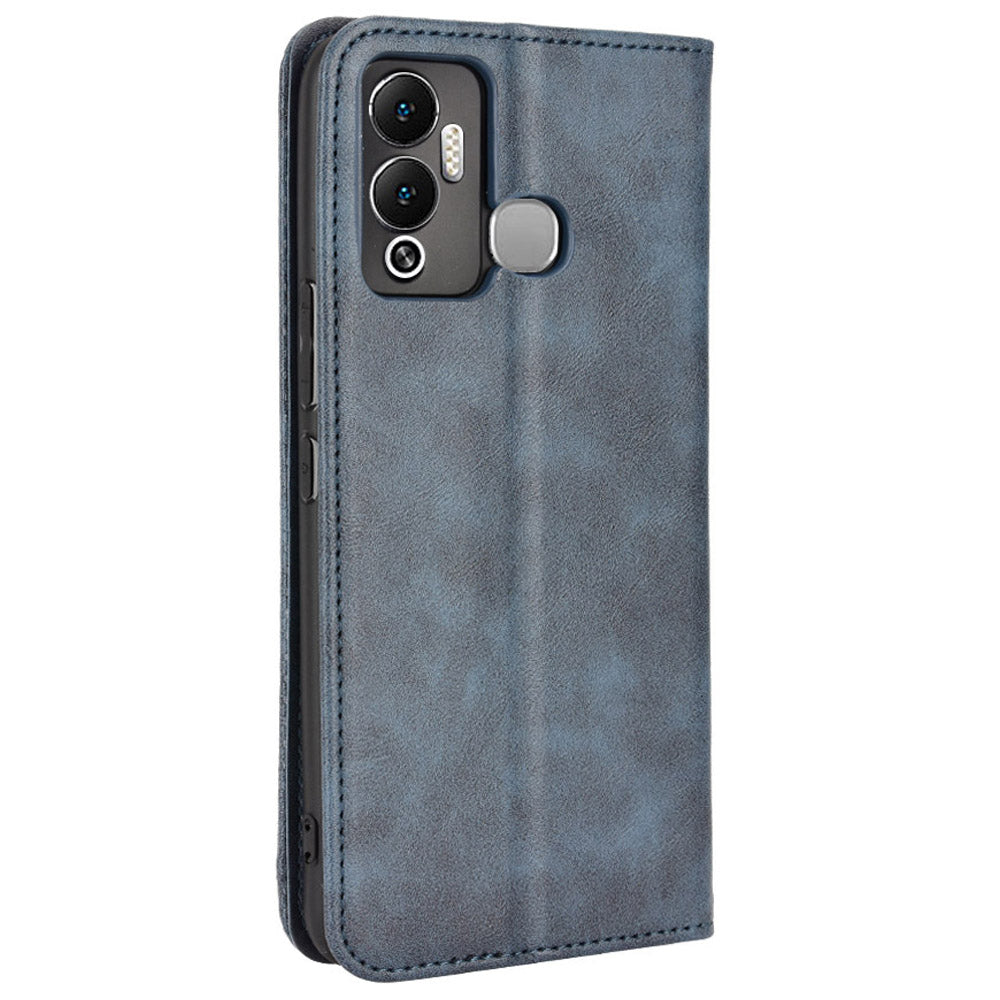 For Infinix Hot 12 Play 4G Anti-drop PU Leather Retro Flip Wallet Case Stand Function Shockproof Flip Auto Closing Magnetic Cover
