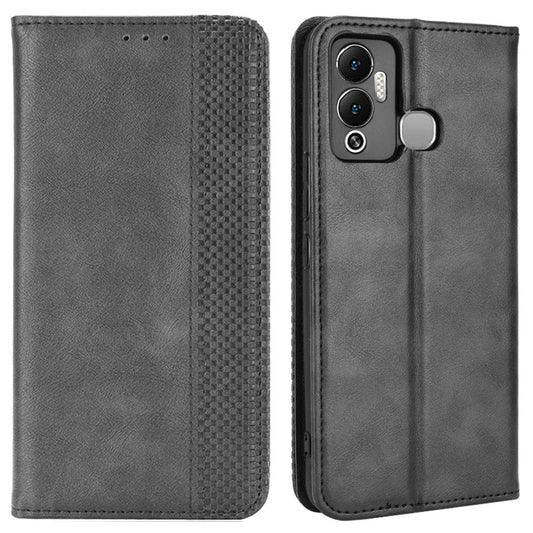 For Infinix Hot 12 Play 4G Anti-drop PU Leather Retro Flip Wallet Case Stand Function Shockproof Flip Auto Closing Magnetic Cover