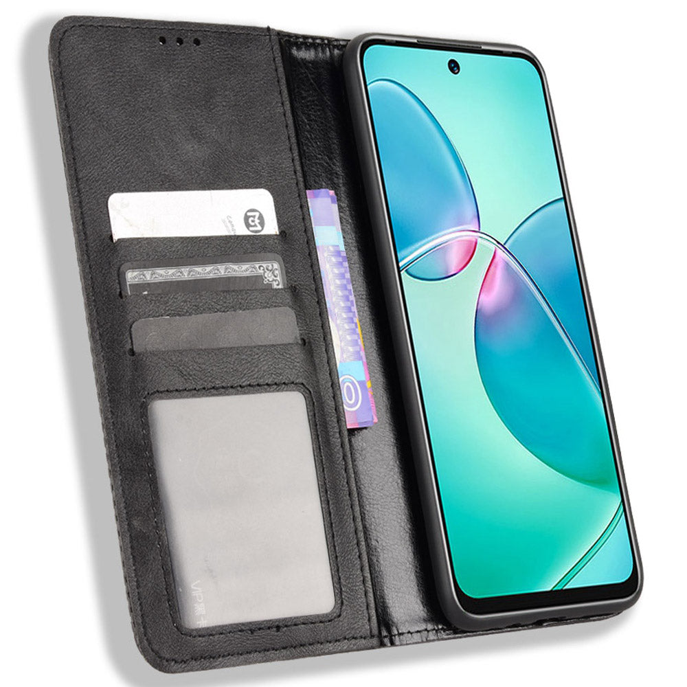 For Infinix Hot 12 Play 4G Anti-drop PU Leather Retro Flip Wallet Case Stand Function Shockproof Flip Auto Closing Magnetic Cover