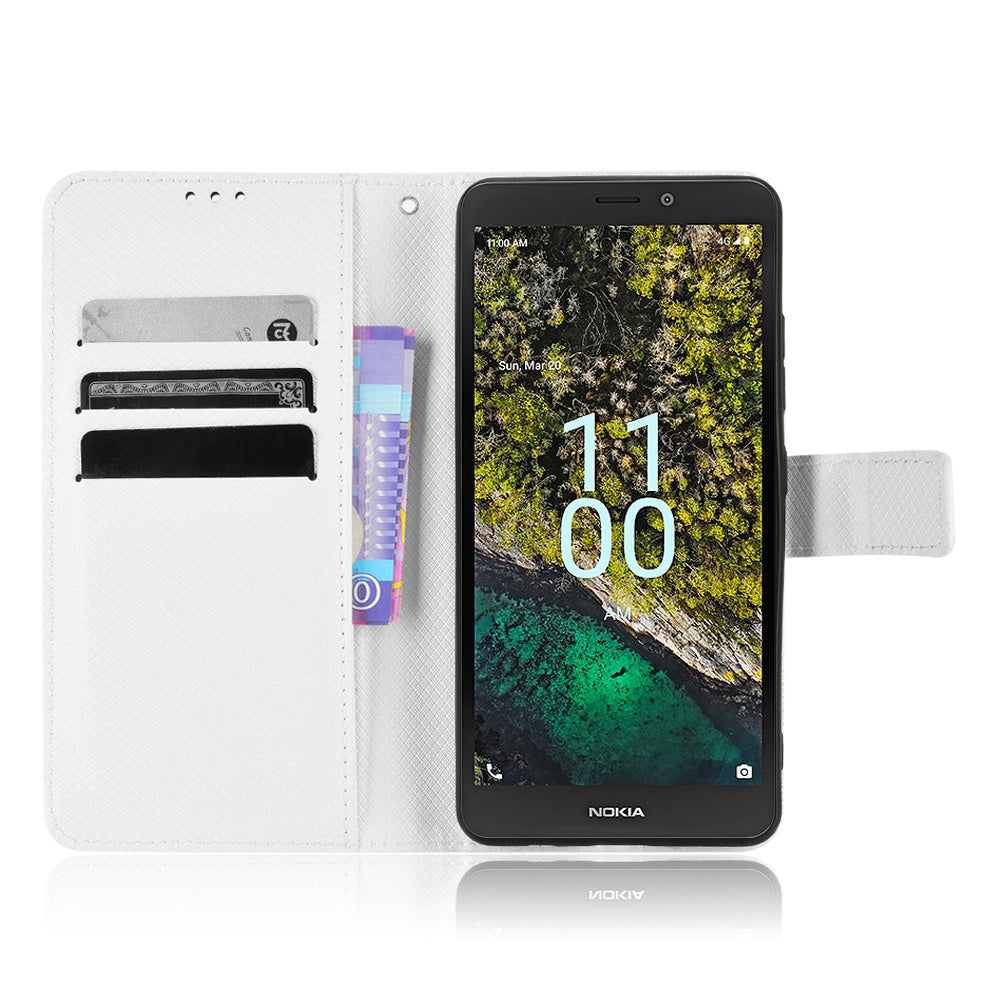 For Nokia C100 4G Diamond Texture Stand Wallet Phone Case PU Leather + TPU Full Protection Cover