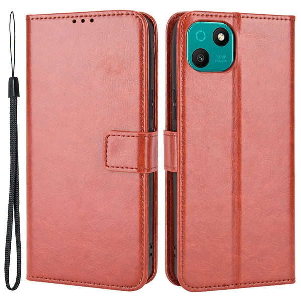 For Wiko T10 4G Phone Stand Wallet Case Crazy Horse Texture PU Leather Cover Protective Shell