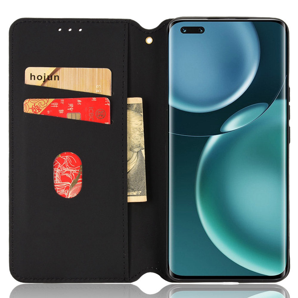 For Honor Magic4 Pro 5G Imprinted Rhombus Pattern Phone Cover PU Leather Magnetic Design Stand Wallet Case