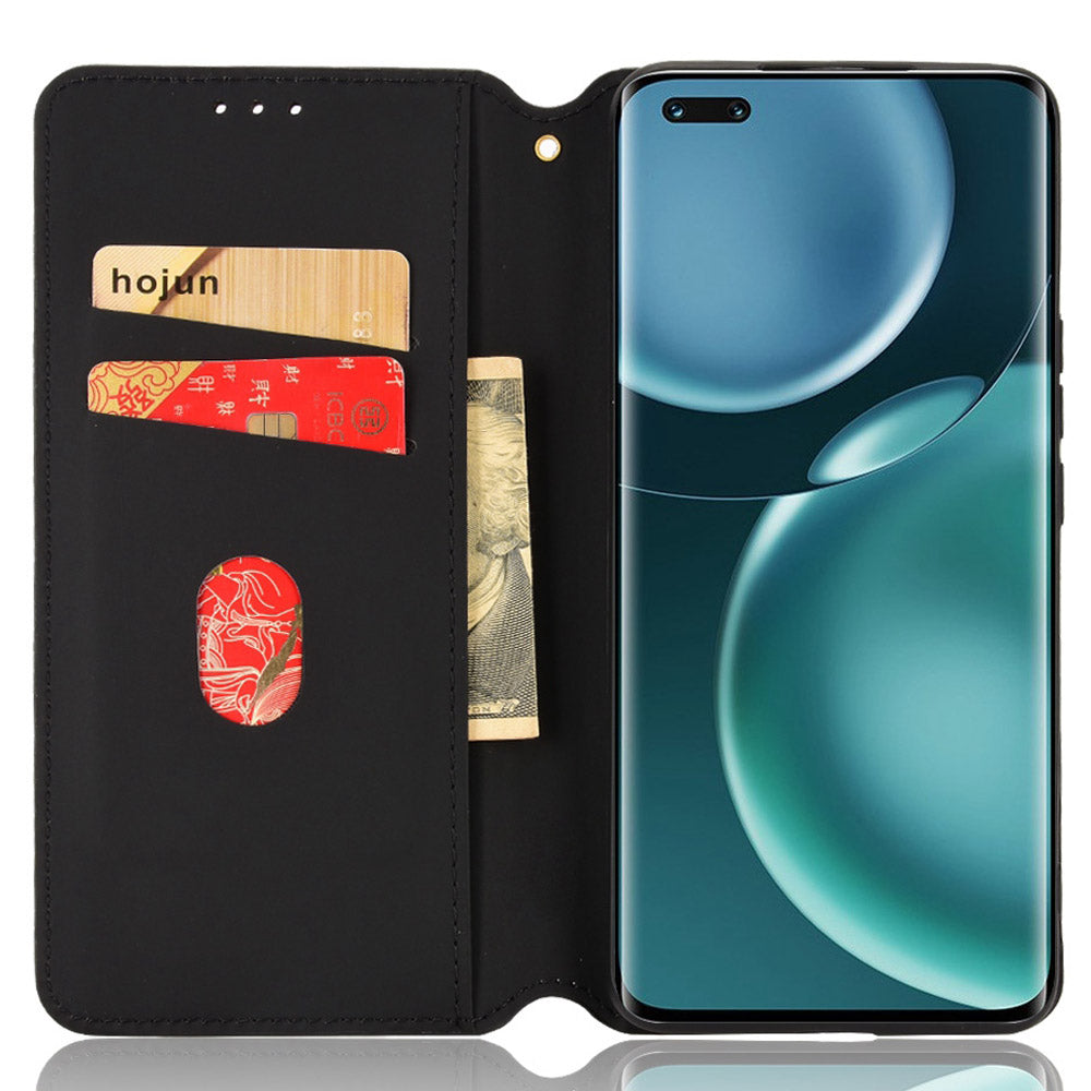 For Honor Magic4 Pro 5G Imprinted Rhombus Pattern Phone Cover PU Leather Magnetic Design Stand Wallet Case