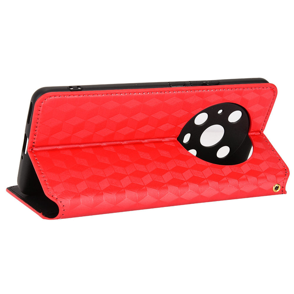 For Honor Magic4 Pro 5G Imprinted Rhombus Pattern Phone Cover PU Leather Magnetic Design Stand Wallet Case
