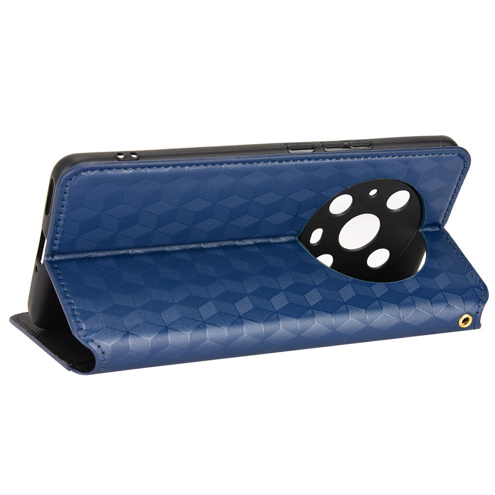 For Honor Magic4 Pro 5G Imprinted Rhombus Pattern Phone Cover PU Leather Magnetic Design Stand Wallet Case