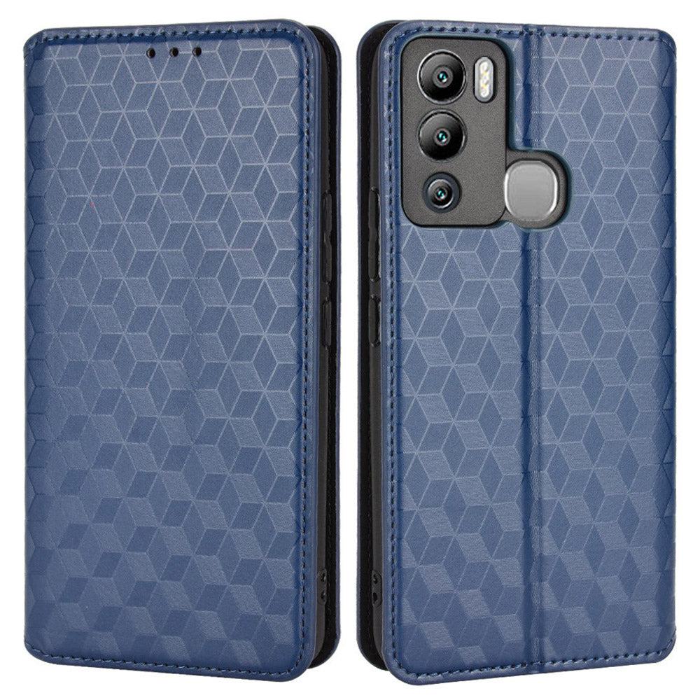For Infinix Hot 12i 4G X665 Imprinted Rhombus Pattern Magnetic Absorption Leather Case Viewing Stand Shockproof Flip Wallet Cover