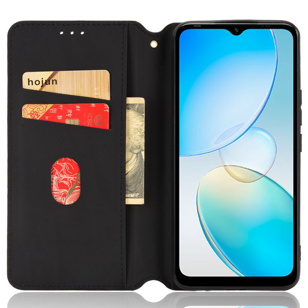 For Infinix Hot 12i 4G X665 Imprinted Rhombus Pattern Magnetic Absorption Leather Case Viewing Stand Shockproof Flip Wallet Cover