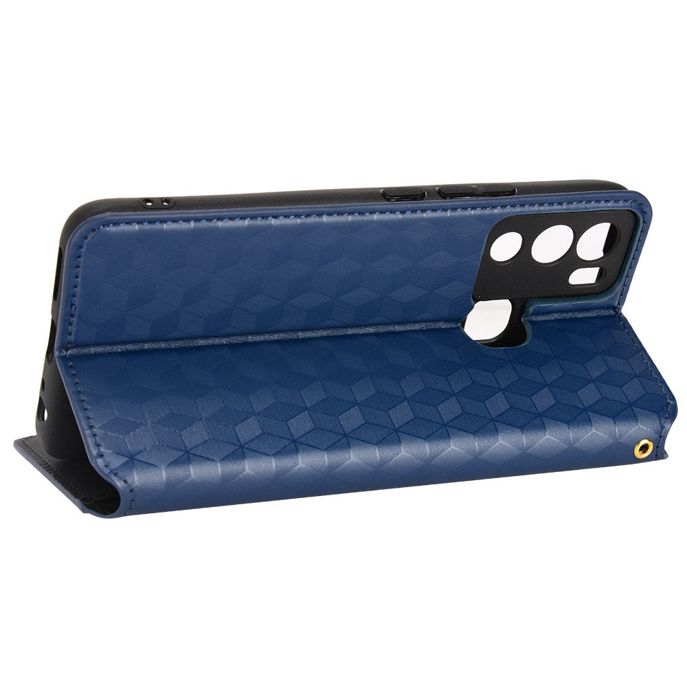For Infinix Hot 12i 4G X665 Imprinted Rhombus Pattern Magnetic Absorption Leather Case Viewing Stand Shockproof Flip Wallet Cover