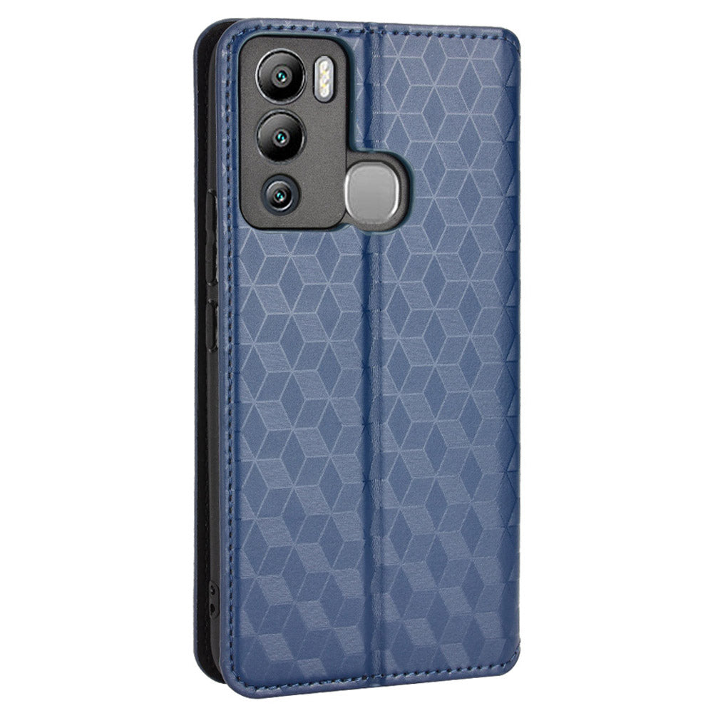 For Infinix Hot 12i 4G X665 Imprinted Rhombus Pattern Magnetic Absorption Leather Case Viewing Stand Shockproof Flip Wallet Cover