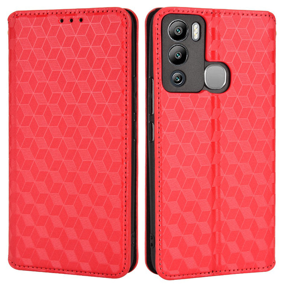 For Infinix Hot 12i 4G X665 Imprinted Rhombus Pattern Magnetic Absorption Leather Case Viewing Stand Shockproof Flip Wallet Cover