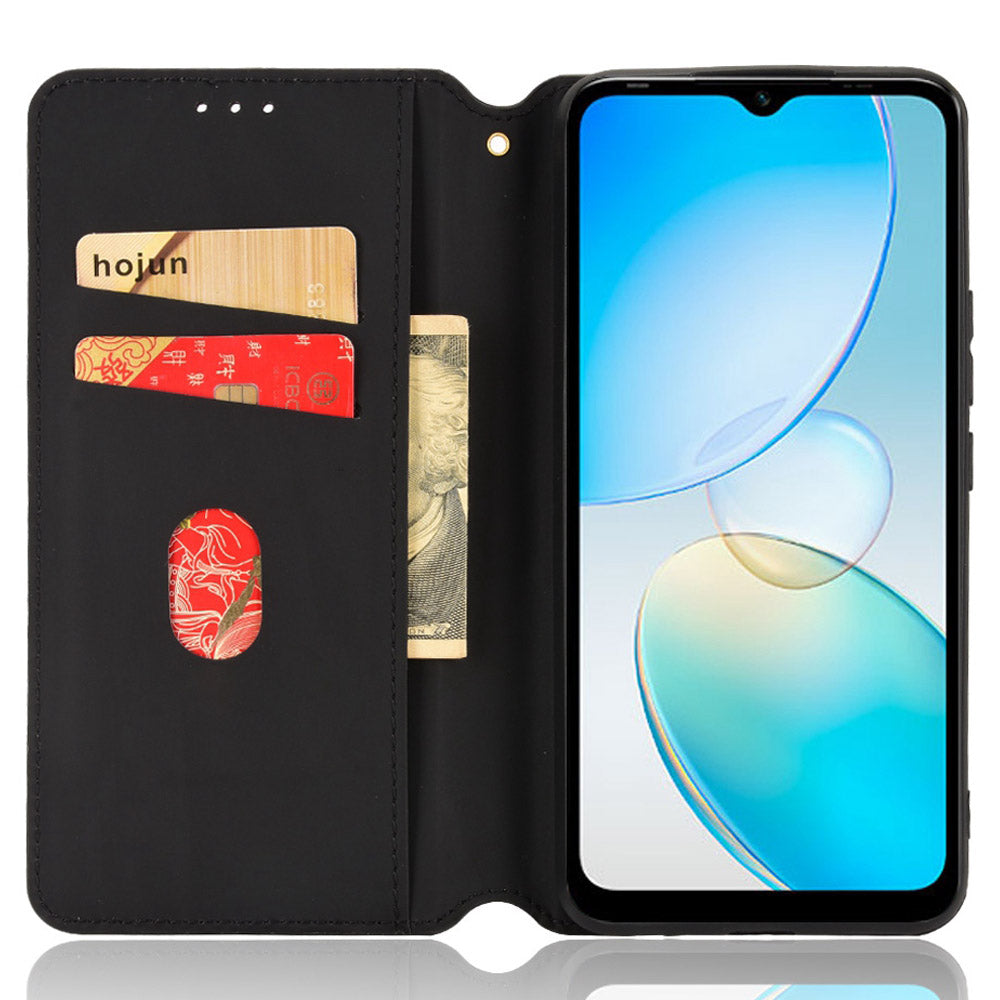 For Infinix Hot 12i 4G X665 Imprinted Rhombus Pattern Magnetic Absorption Leather Case Viewing Stand Shockproof Flip Wallet Cover
