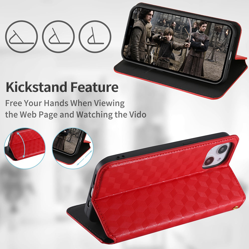For Infinix Hot 12i 4G X665 Imprinted Rhombus Pattern Magnetic Absorption Leather Case Viewing Stand Shockproof Flip Wallet Cover