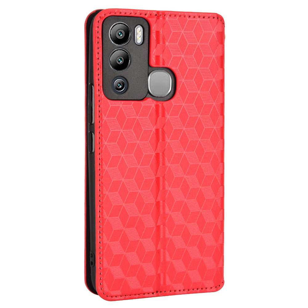 For Infinix Hot 12i 4G X665 Imprinted Rhombus Pattern Magnetic Absorption Leather Case Viewing Stand Shockproof Flip Wallet Cover