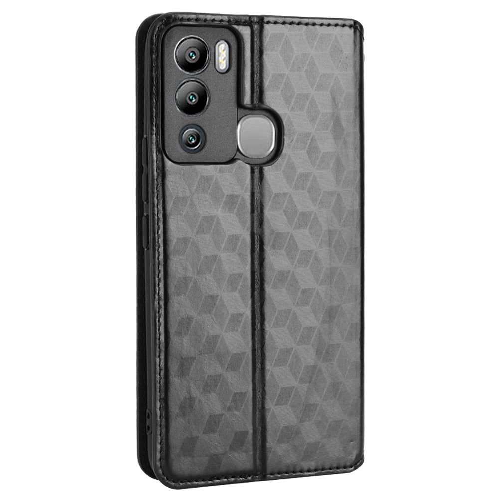For Infinix Hot 12i 4G X665 Imprinted Rhombus Pattern Magnetic Absorption Leather Case Viewing Stand Shockproof Flip Wallet Cover