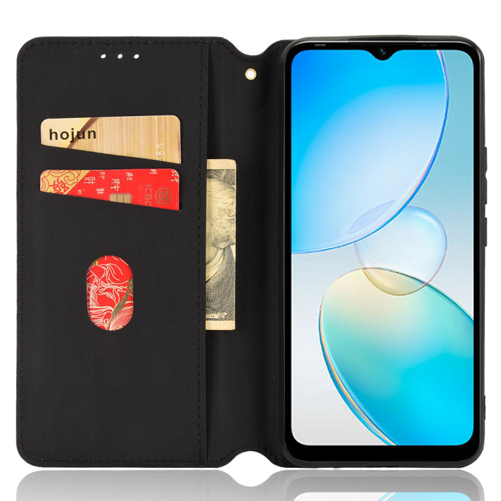 For Infinix Hot 12i 4G X665 Imprinted Rhombus Pattern Magnetic Absorption Leather Case Viewing Stand Shockproof Flip Wallet Cover