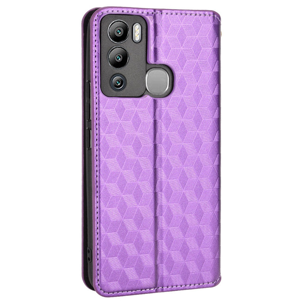 For Infinix Hot 12i 4G X665 Imprinted Rhombus Pattern Magnetic Absorption Leather Case Viewing Stand Shockproof Flip Wallet Cover