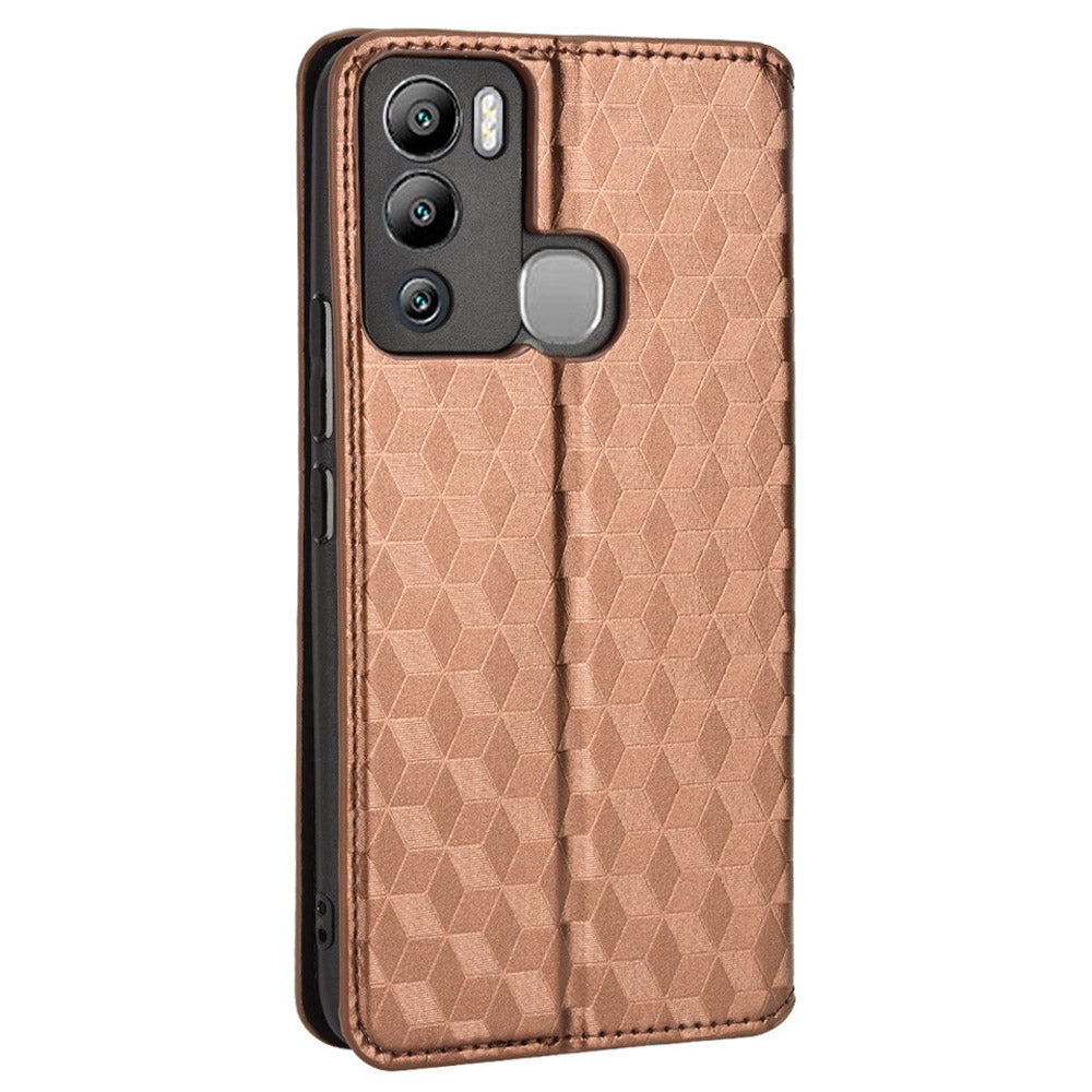 For Infinix Hot 12i 4G X665 Imprinted Rhombus Pattern Magnetic Absorption Leather Case Viewing Stand Shockproof Flip Wallet Cover