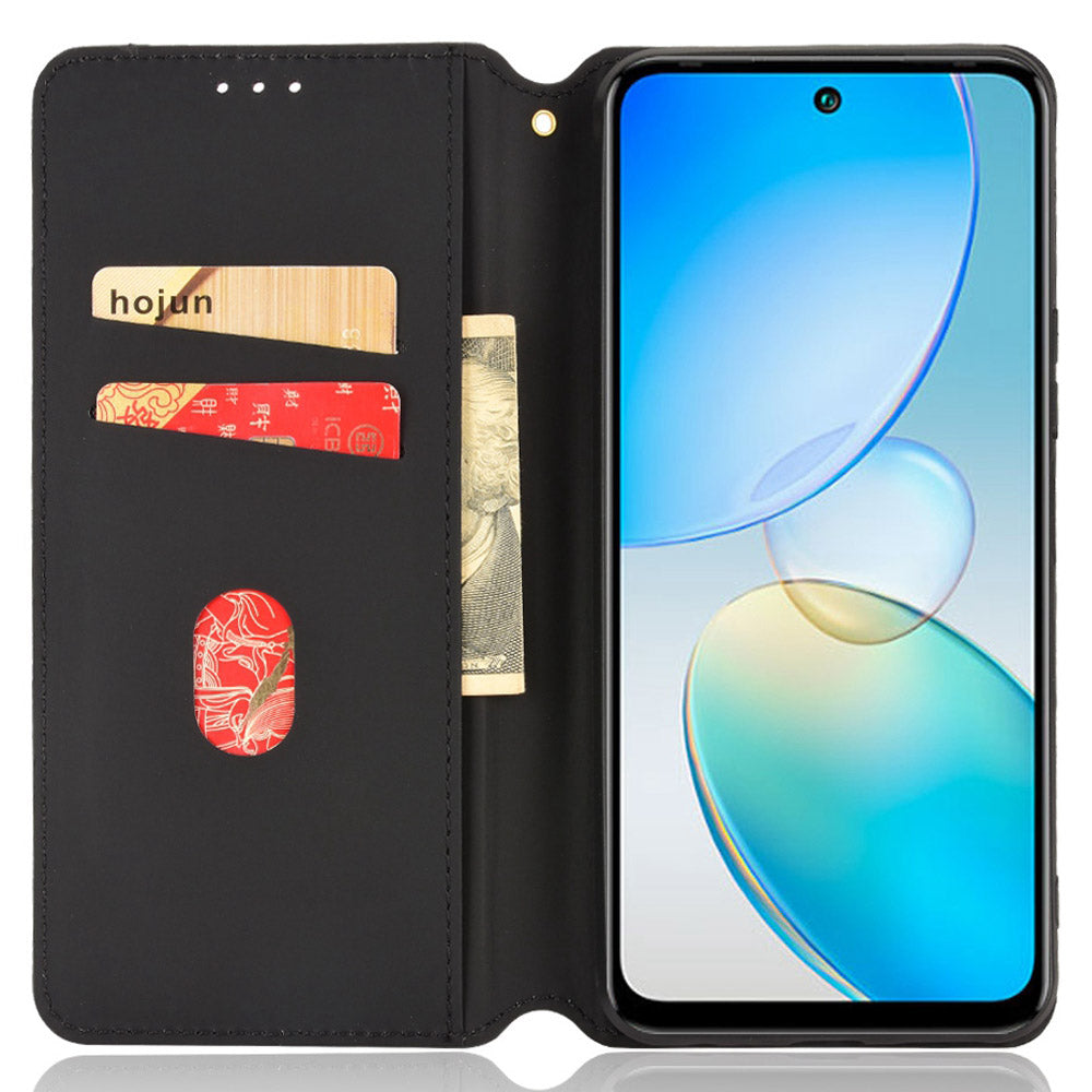 For Infinix Hot 12 4G X6817 PU Leather Flip Wallet Case Stand Feature Imprinted Rhombus Pattern Magnetic Auto Closing Cover