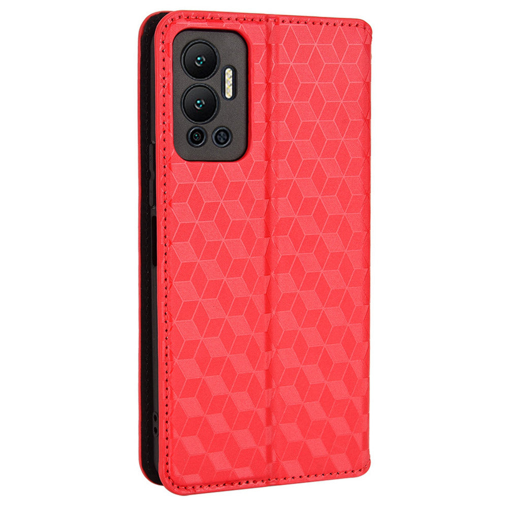 For Infinix Hot 12 4G X6817 PU Leather Flip Wallet Case Stand Feature Imprinted Rhombus Pattern Magnetic Auto Closing Cover