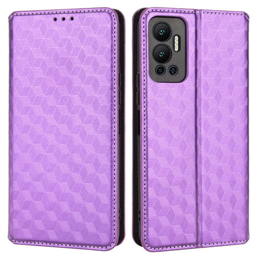 For Infinix Hot 12 4G X6817 PU Leather Flip Wallet Case Stand Feature Imprinted Rhombus Pattern Magnetic Auto Closing Cover