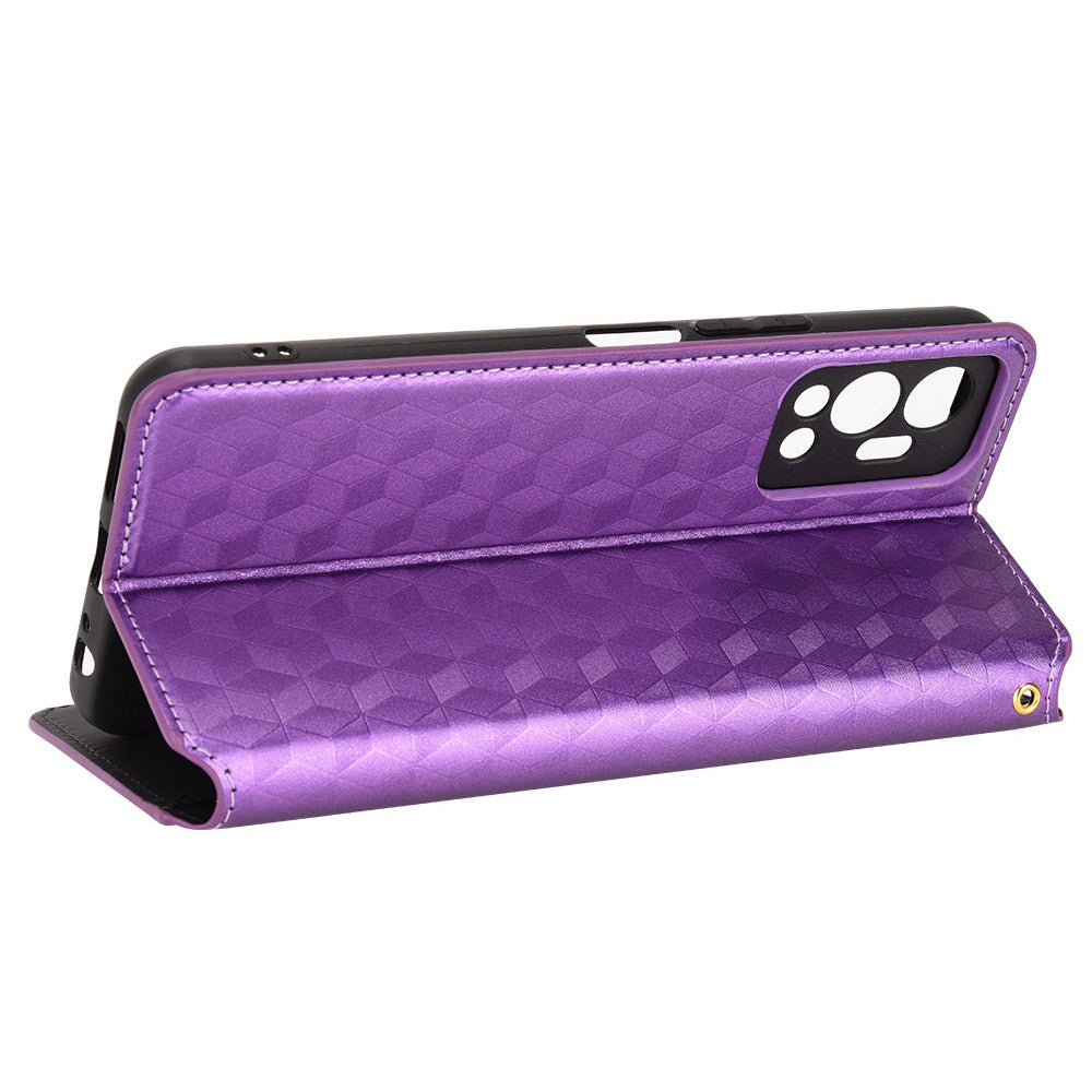 For Infinix Hot 12 4G X6817 PU Leather Flip Wallet Case Stand Feature Imprinted Rhombus Pattern Magnetic Auto Closing Cover