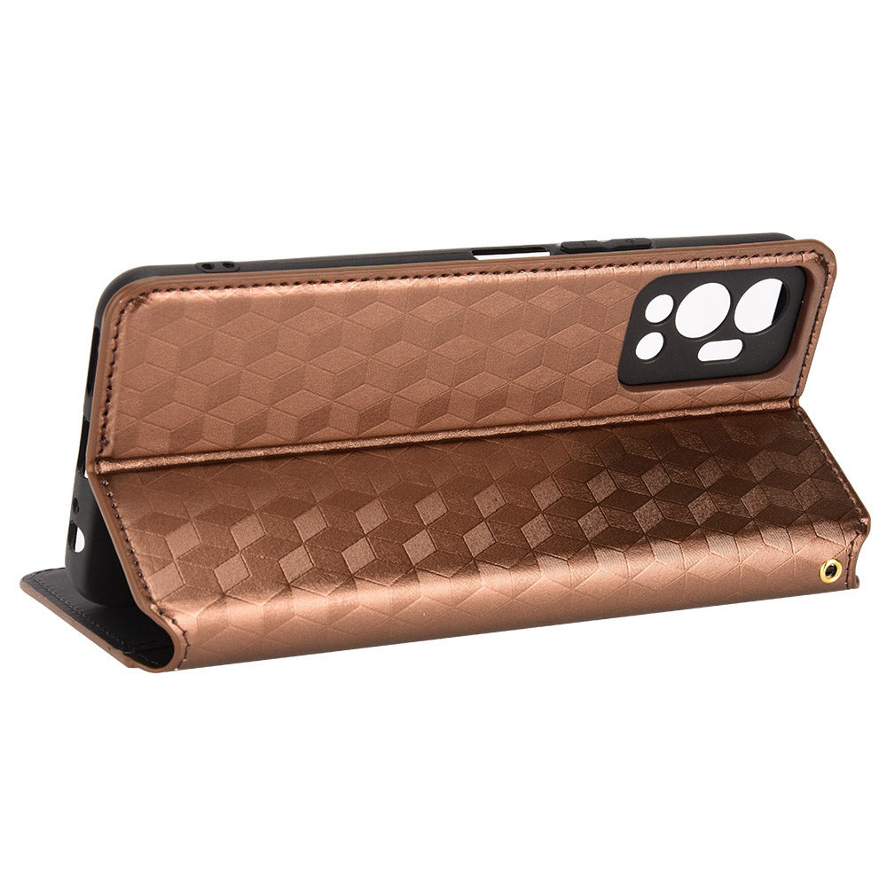 For Infinix Hot 12 4G X6817 PU Leather Flip Wallet Case Stand Feature Imprinted Rhombus Pattern Magnetic Auto Closing Cover