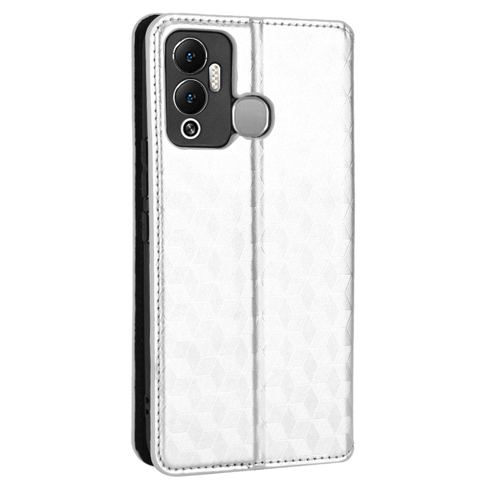 For Infinix Hot 12 Play 4G X6816C/Hot 12 Play NFC 4G PU Leather Wallet Case Rhombus Pattern Imprinted Magnetic Absorption Flip Folio Stand Cover