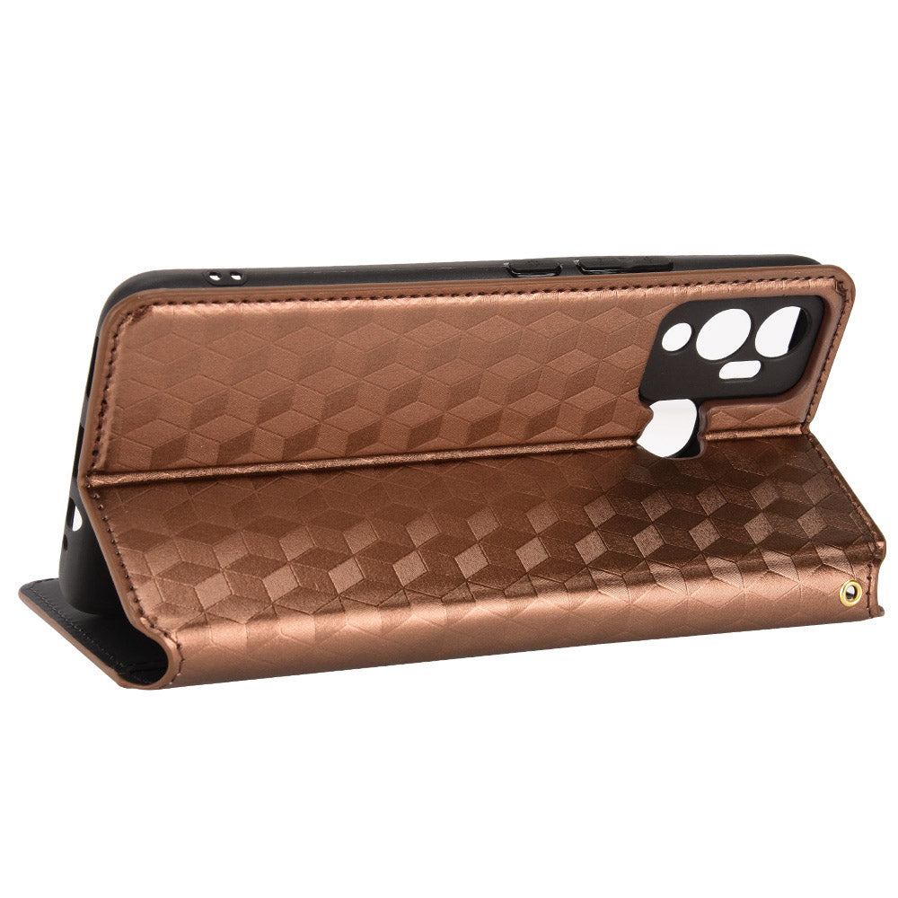 For Infinix Hot 12 Play 4G X6816C/Hot 12 Play NFC 4G PU Leather Wallet Case Rhombus Pattern Imprinted Magnetic Absorption Flip Folio Stand Cover