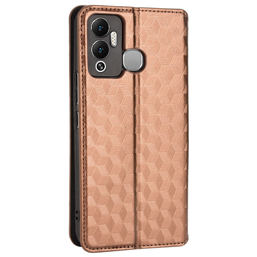 For Infinix Hot 12 Play 4G X6816C/Hot 12 Play NFC 4G PU Leather Wallet Case Rhombus Pattern Imprinted Magnetic Absorption Flip Folio Stand Cover