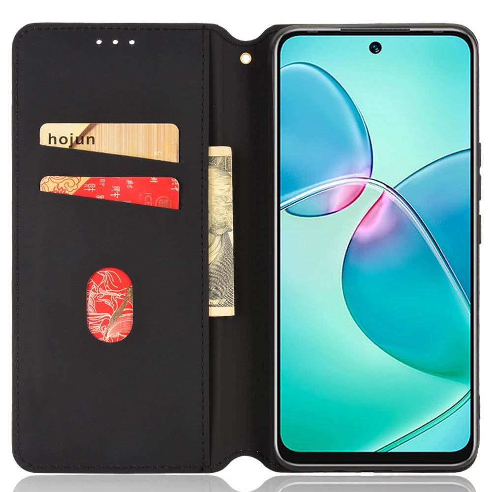 For Infinix Hot 12 Play 4G X6816C/Hot 12 Play NFC 4G PU Leather Wallet Case Rhombus Pattern Imprinted Magnetic Absorption Flip Folio Stand Cover