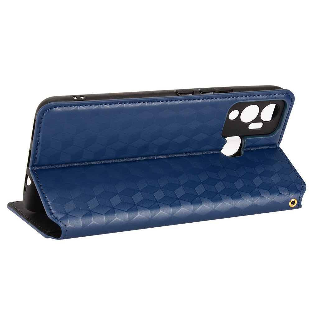 For Infinix Hot 12 Play 4G X6816C/Hot 12 Play NFC 4G PU Leather Wallet Case Rhombus Pattern Imprinted Magnetic Absorption Flip Folio Stand Cover