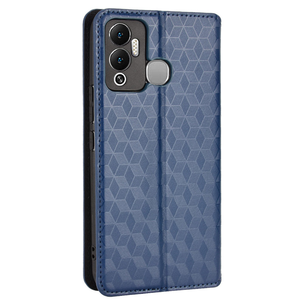 For Infinix Hot 12 Play 4G X6816C/Hot 12 Play NFC 4G PU Leather Wallet Case Rhombus Pattern Imprinted Magnetic Absorption Flip Folio Stand Cover