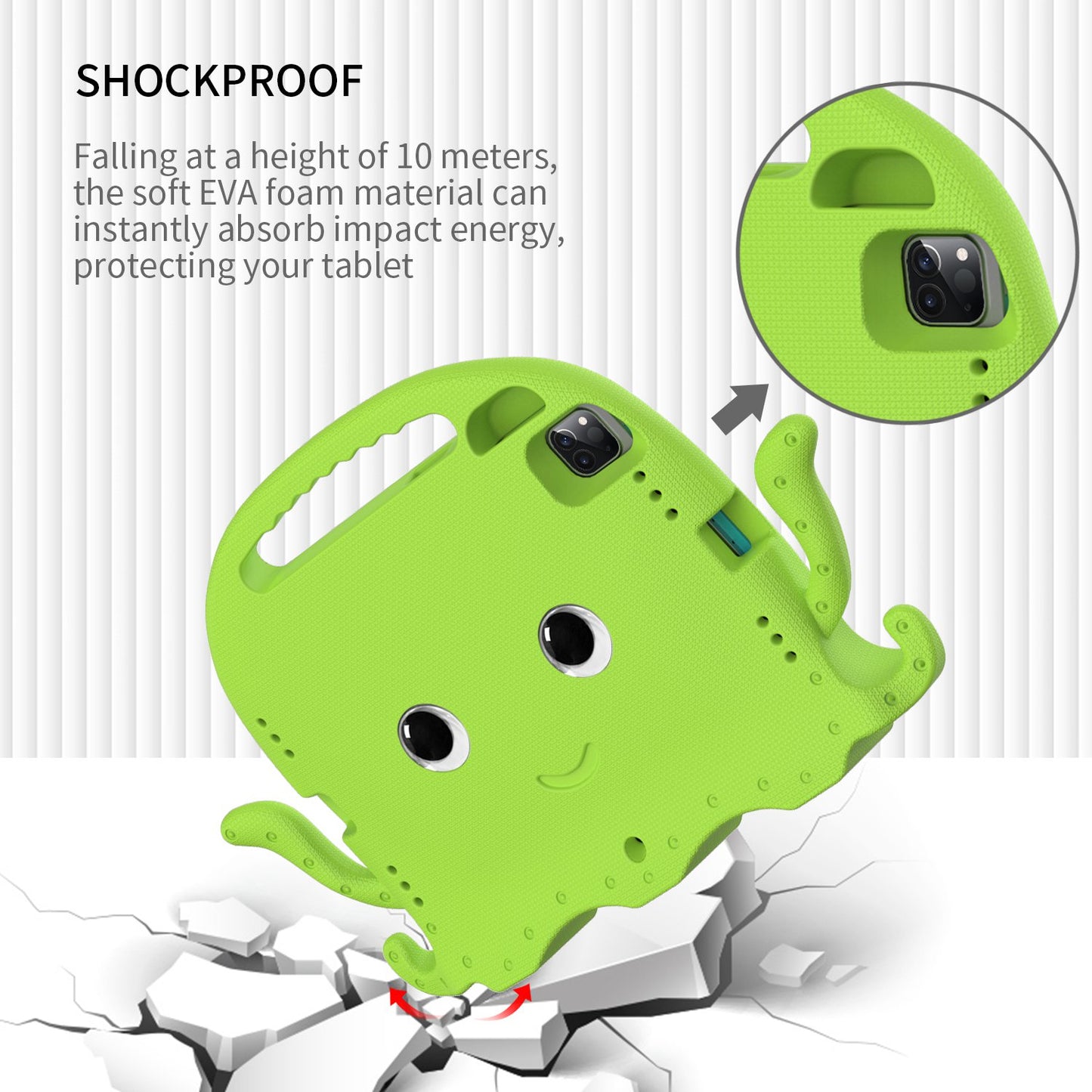 For iPad Pro 11-inch (2018)/(2020)/(2021) EVA Protective Case Cute Cartoon Octopus Anti-Scratch Cover Shockproof Portable Tablet Case with Shoulder Strap