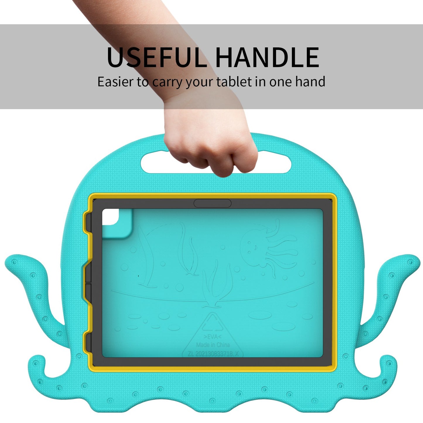 For iPad Pro 11-inch (2018)/(2020)/(2021) EVA Protective Case Cute Cartoon Octopus Anti-Scratch Cover Shockproof Portable Tablet Case with Shoulder Strap