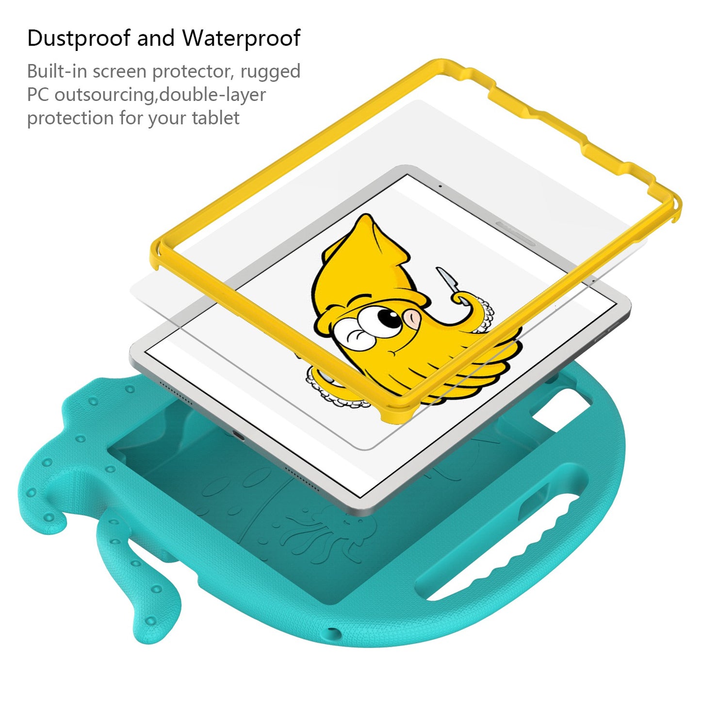 For iPad Pro 11-inch (2018)/(2020)/(2021) EVA Protective Case Cute Cartoon Octopus Anti-Scratch Cover Shockproof Portable Tablet Case with Shoulder Strap
