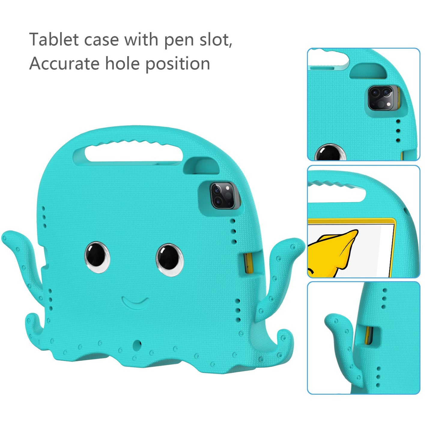 For iPad Pro 11-inch (2018)/(2020)/(2021) EVA Protective Case Cute Cartoon Octopus Anti-Scratch Cover Shockproof Portable Tablet Case with Shoulder Strap