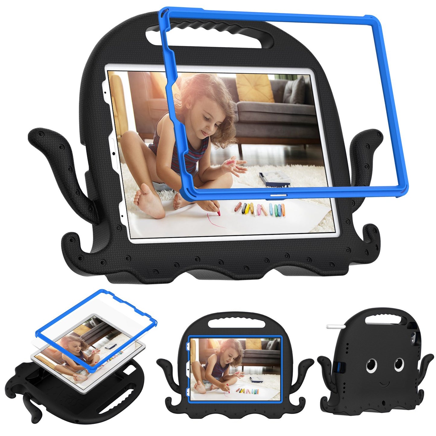 For iPad Pro 11-inch (2018)/(2020)/(2021) EVA Protective Case Cute Cartoon Octopus Anti-Scratch Cover Shockproof Portable Tablet Case with Shoulder Strap