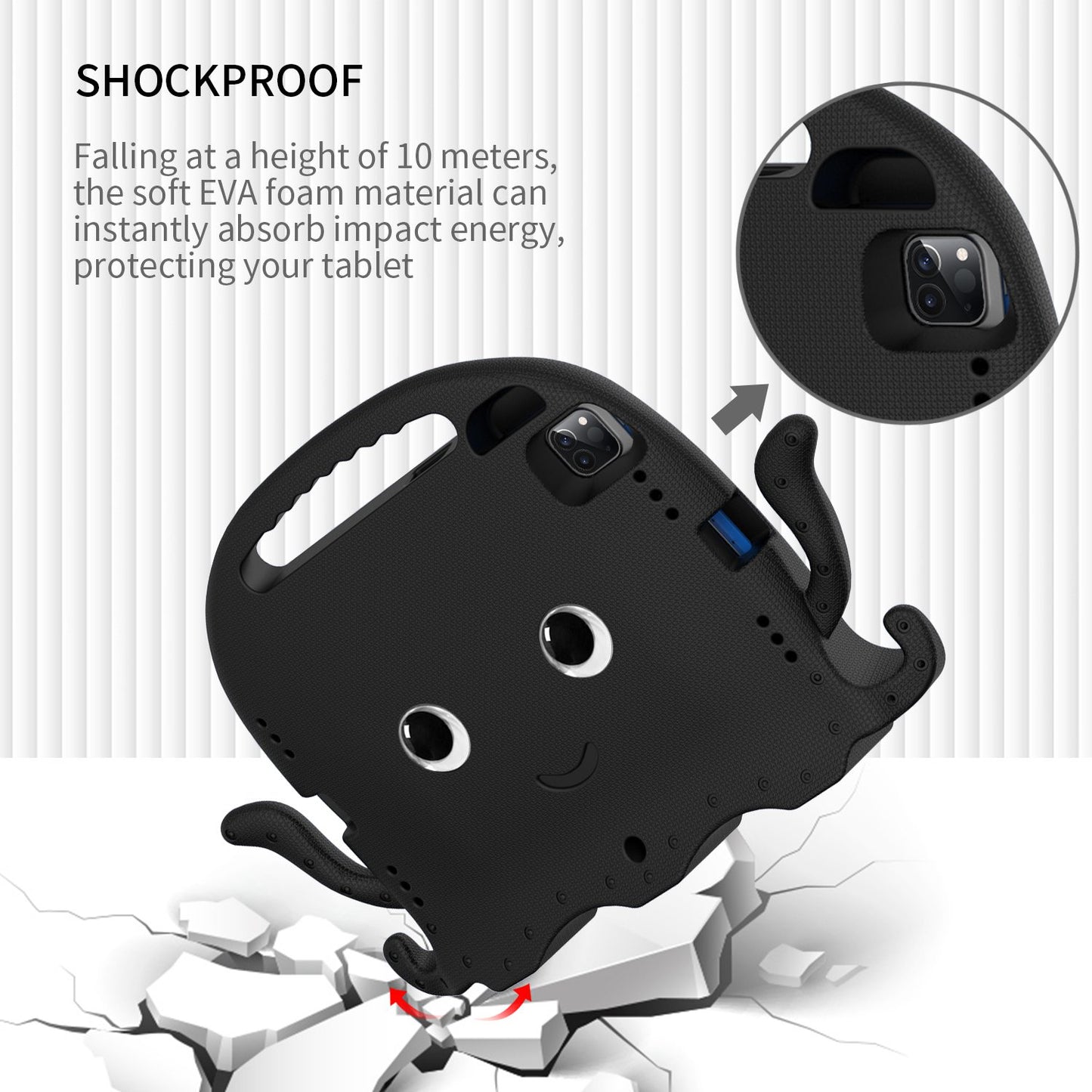 For iPad Pro 11-inch (2018)/(2020)/(2021) EVA Protective Case Cute Cartoon Octopus Anti-Scratch Cover Shockproof Portable Tablet Case with Shoulder Strap