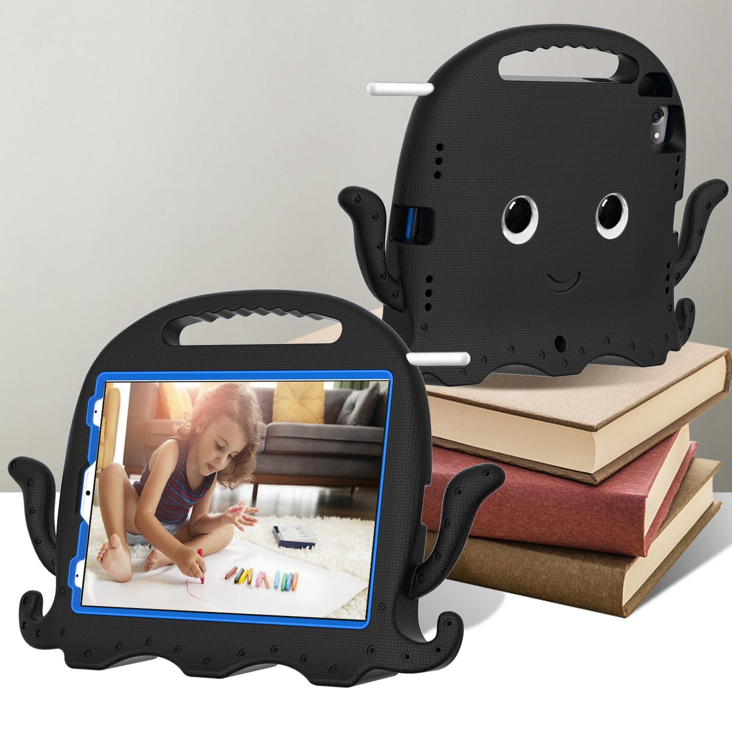 For iPad Pro 11-inch (2018)/(2020)/(2021) EVA Protective Case Cute Cartoon Octopus Anti-Scratch Cover Shockproof Portable Tablet Case with Shoulder Strap
