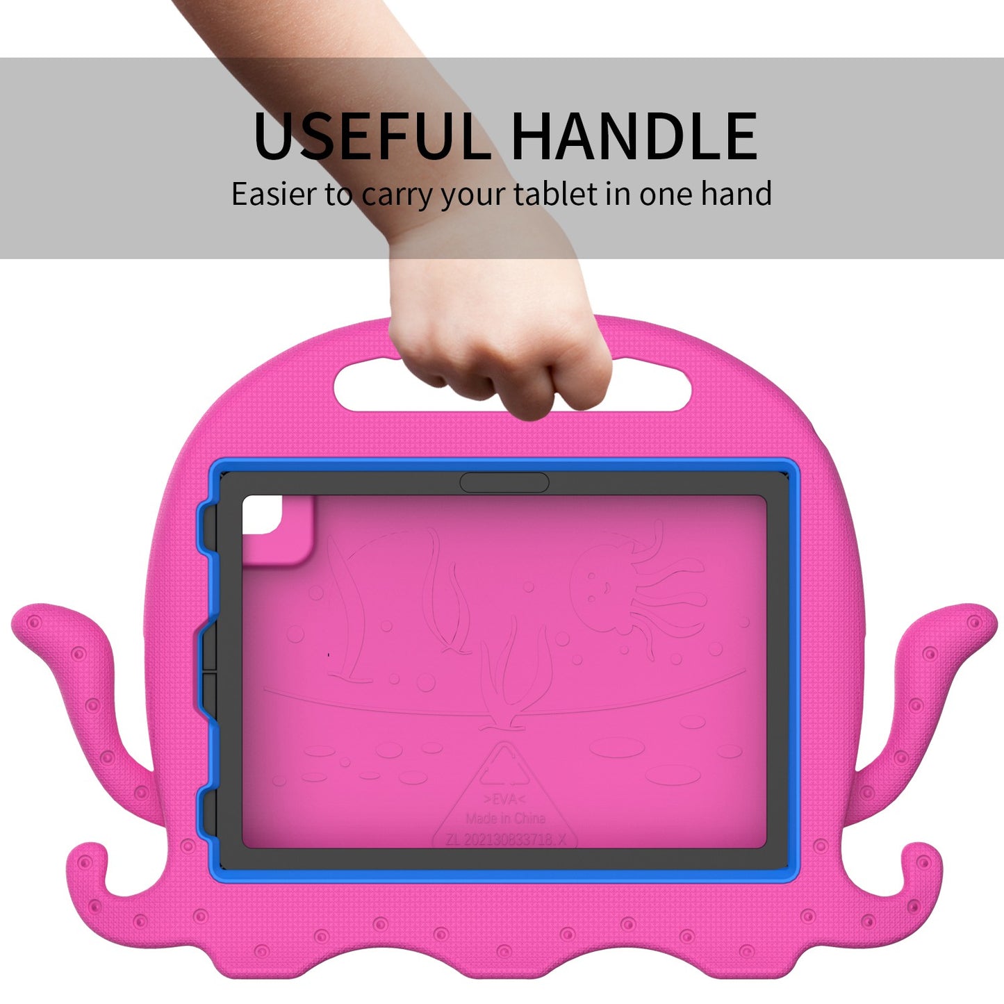 For iPad Pro 11-inch (2018)/(2020)/(2021) EVA Protective Case Cute Cartoon Octopus Anti-Scratch Cover Shockproof Portable Tablet Case with Shoulder Strap