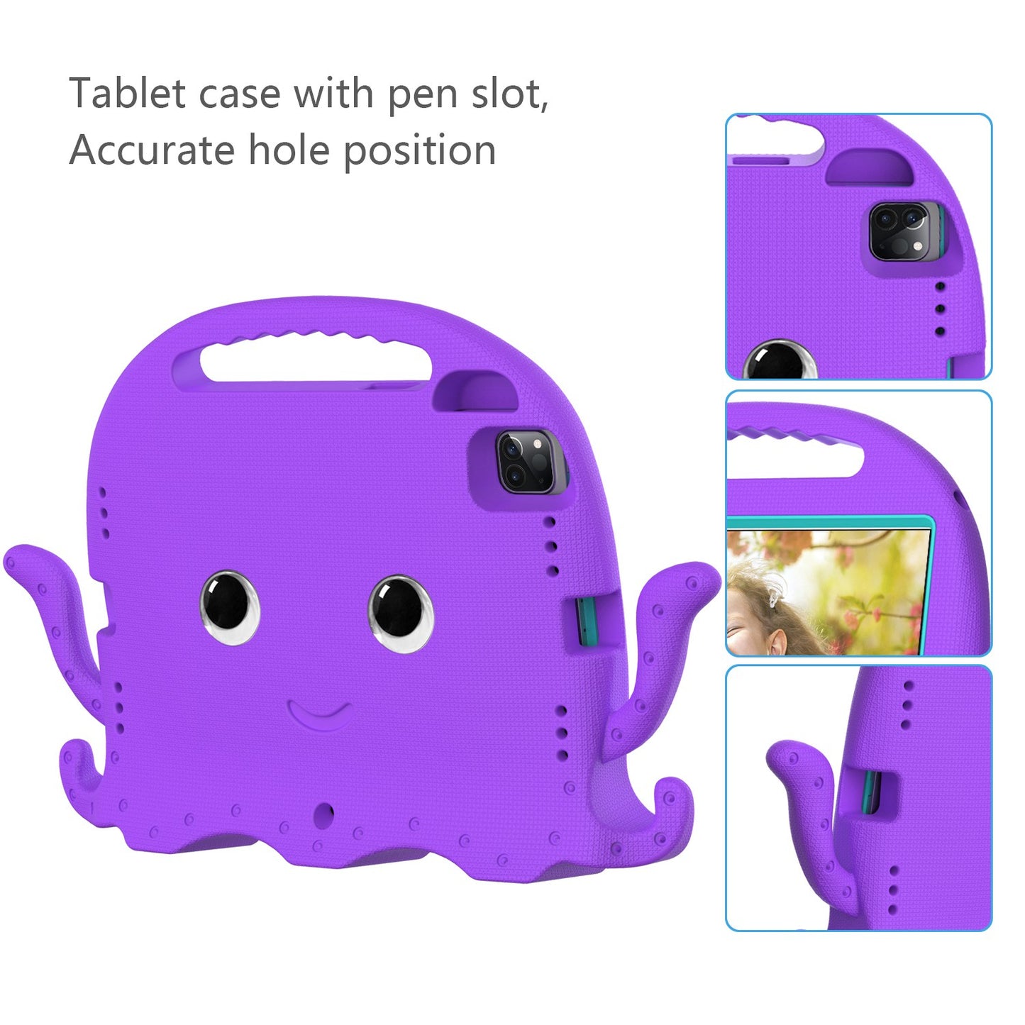 For iPad Pro 11-inch (2018)/(2020)/(2021) EVA Protective Case Cute Cartoon Octopus Anti-Scratch Cover Shockproof Portable Tablet Case with Shoulder Strap