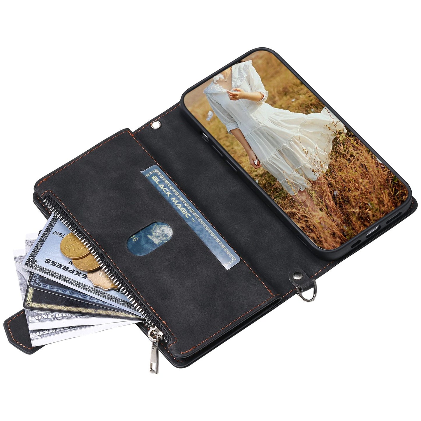 005 Phone Covering Shell for Samsung Galaxy A52s 5G / A52 5G / 4G, Rhombus Grid Textured PU Leather Phone Case Zipper Pocket Stand Wallet with Strap