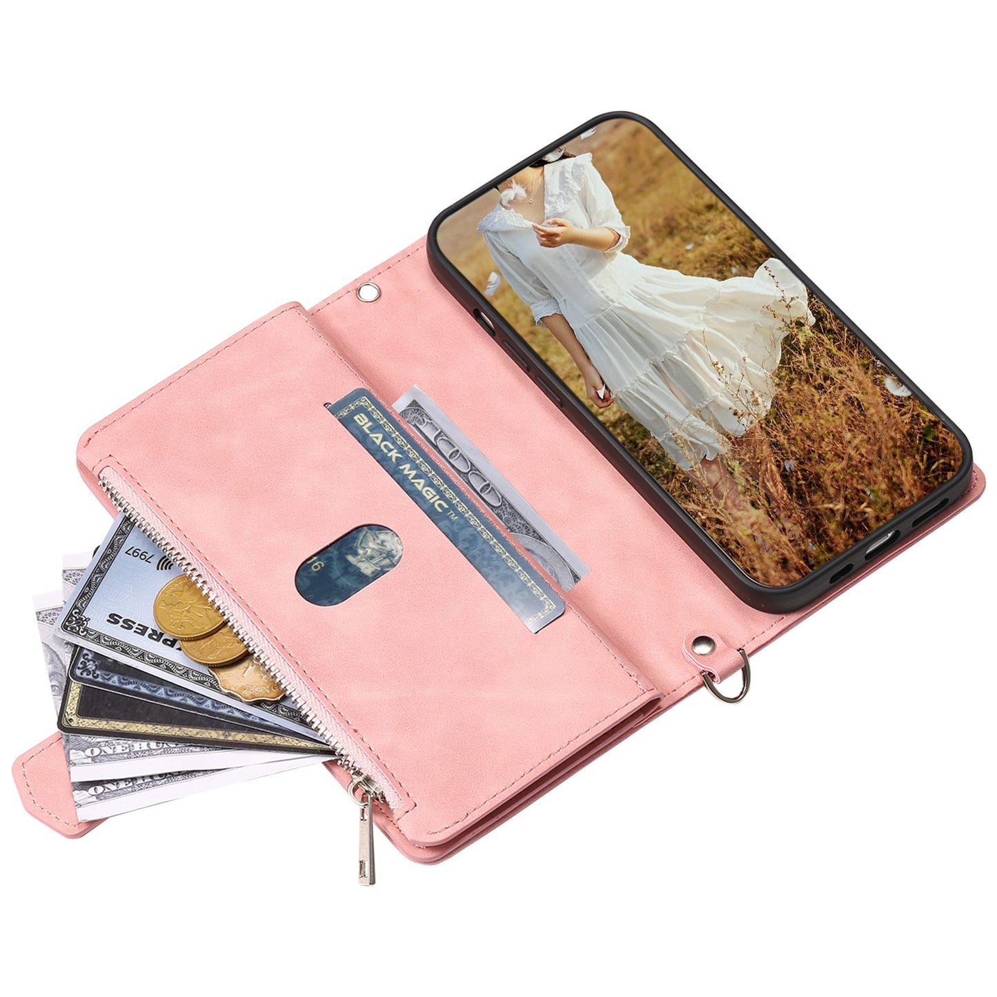 005 Phone Covering Shell for Samsung Galaxy A52s 5G / A52 5G / 4G, Rhombus Grid Textured PU Leather Phone Case Zipper Pocket Stand Wallet with Strap