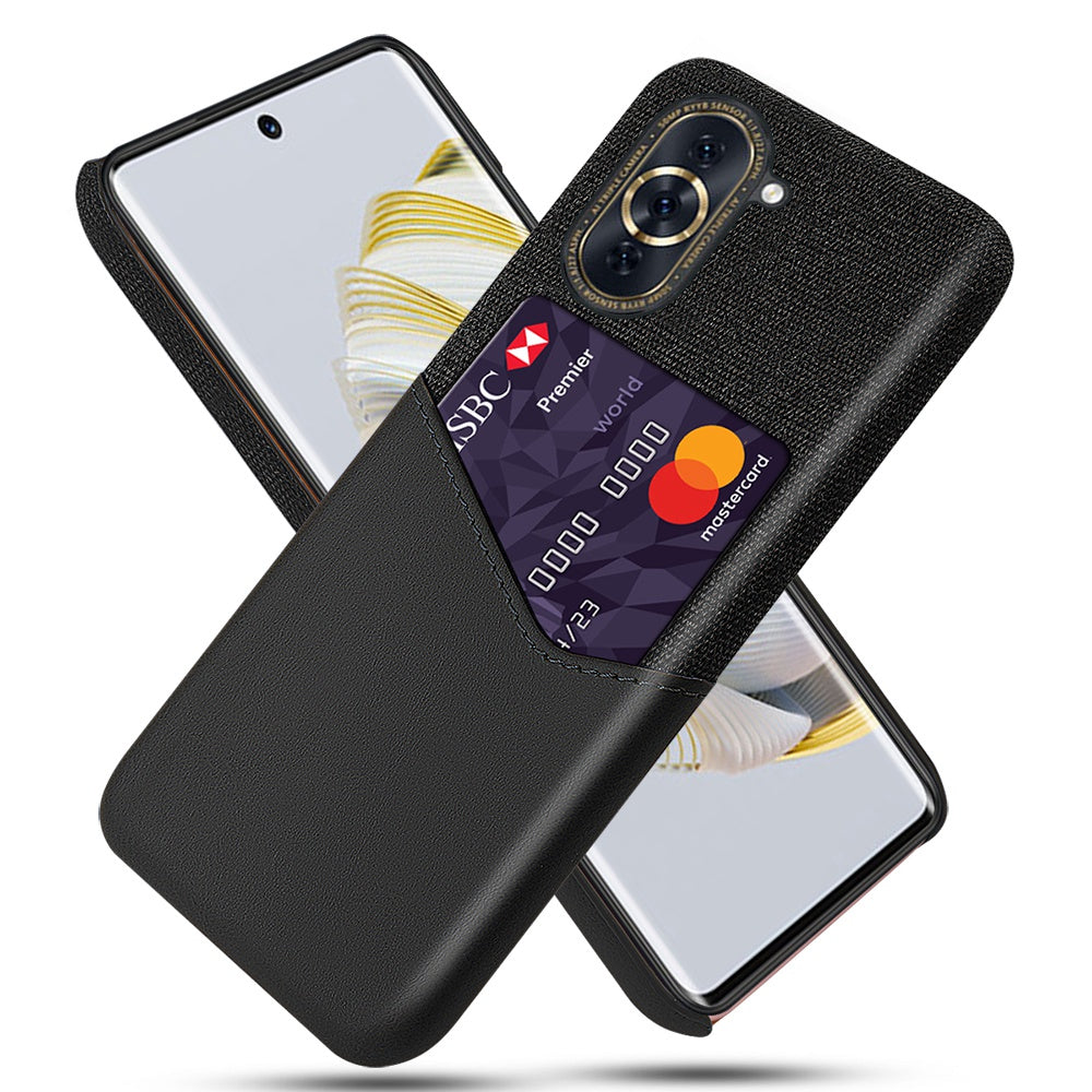 For Huawei nova 10 4G Card Holder Function Anti-wear Phone Case Cloth Texture PU Leather Coated PC Drop-proof Shell