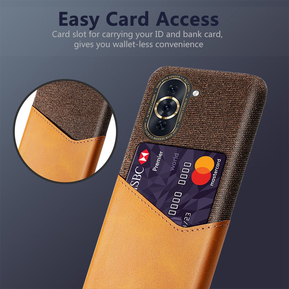 For Huawei nova 10 4G Card Holder Function Anti-wear Phone Case Cloth Texture PU Leather Coated PC Drop-proof Shell