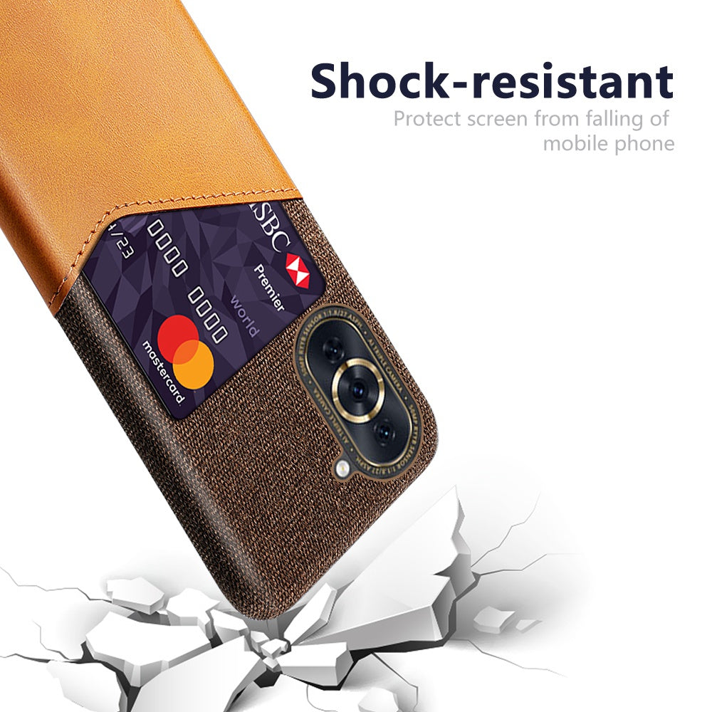 For Huawei nova 10 4G Card Holder Function Anti-wear Phone Case Cloth Texture PU Leather Coated PC Drop-proof Shell