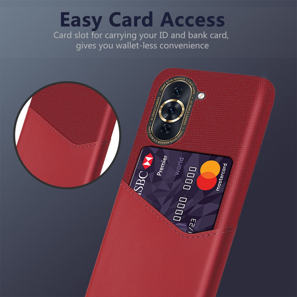 For Huawei nova 10 4G Card Holder Function Anti-wear Phone Case Cloth Texture PU Leather Coated PC Drop-proof Shell