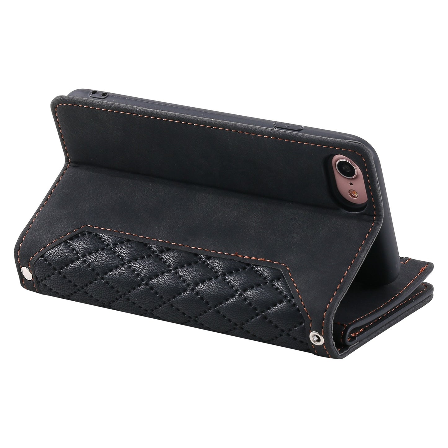 005 Style for iPhone SE (2022) / (2020) / 7 / 8 4.7 inch Rhombus Texture Leather Stand Case with Strap, Zipper Pocket Wallet Protective Phone Cover